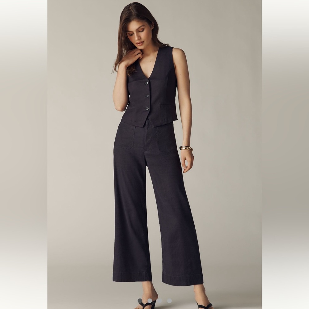 Anthropologie The Colette Black Cropped Wide-Leg Pants Sz 6 W28